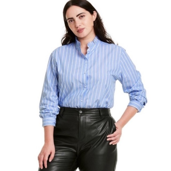 New Striped Long Sleeve Button-Down Shirt - Nili Lotan x Target Blue S4. - Picture 3 of 15
